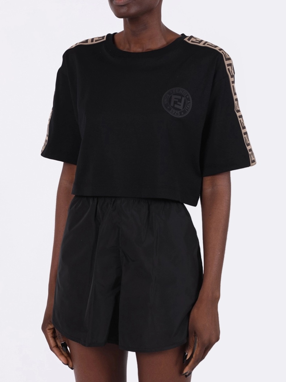Fendi Fendirama Cropped T-Shirt Black Logo XS Designer Tee